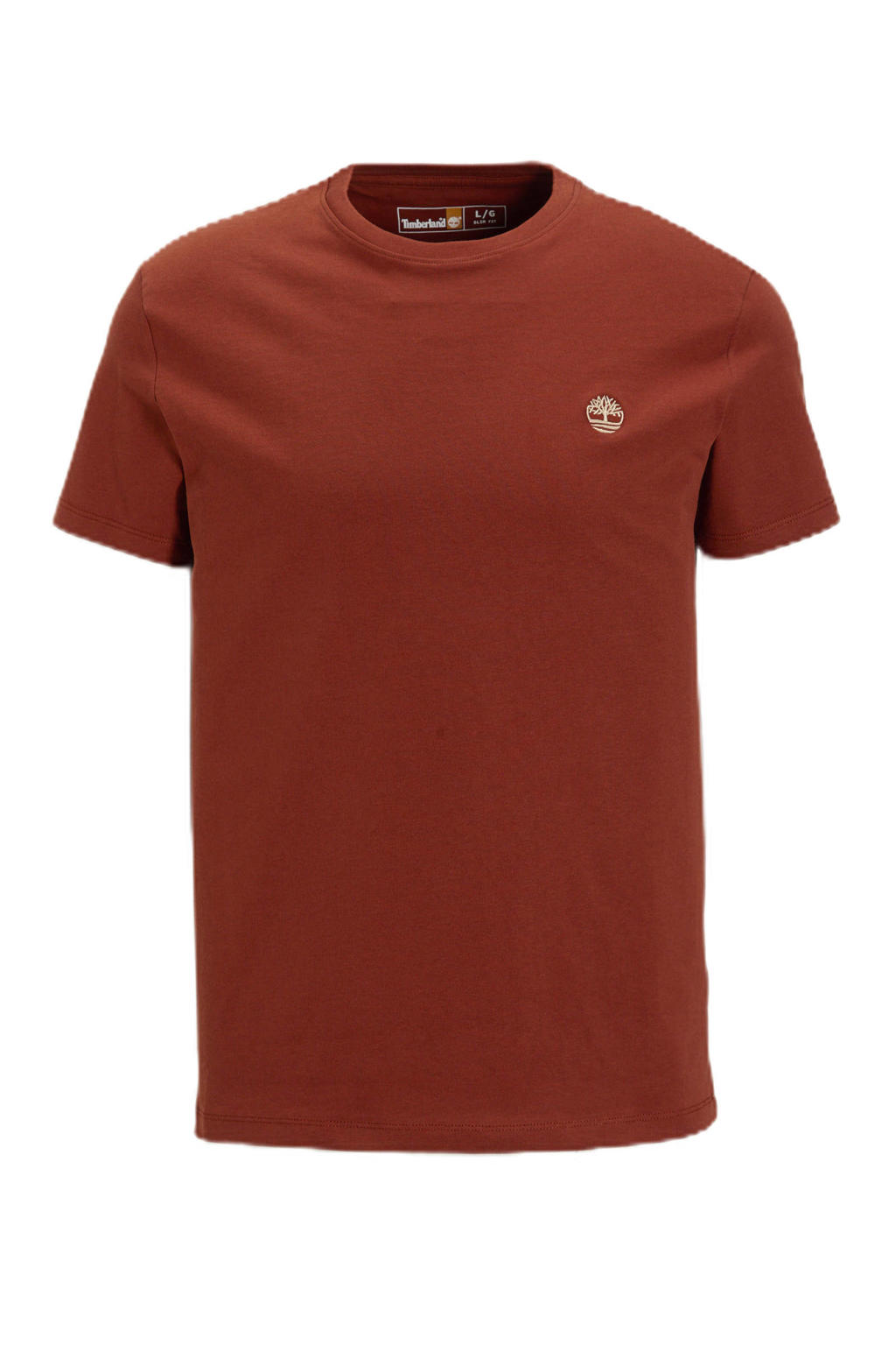 Donkerrode heren Timberland T-shirt van katoen met effen, korte mouwen en ronde hals