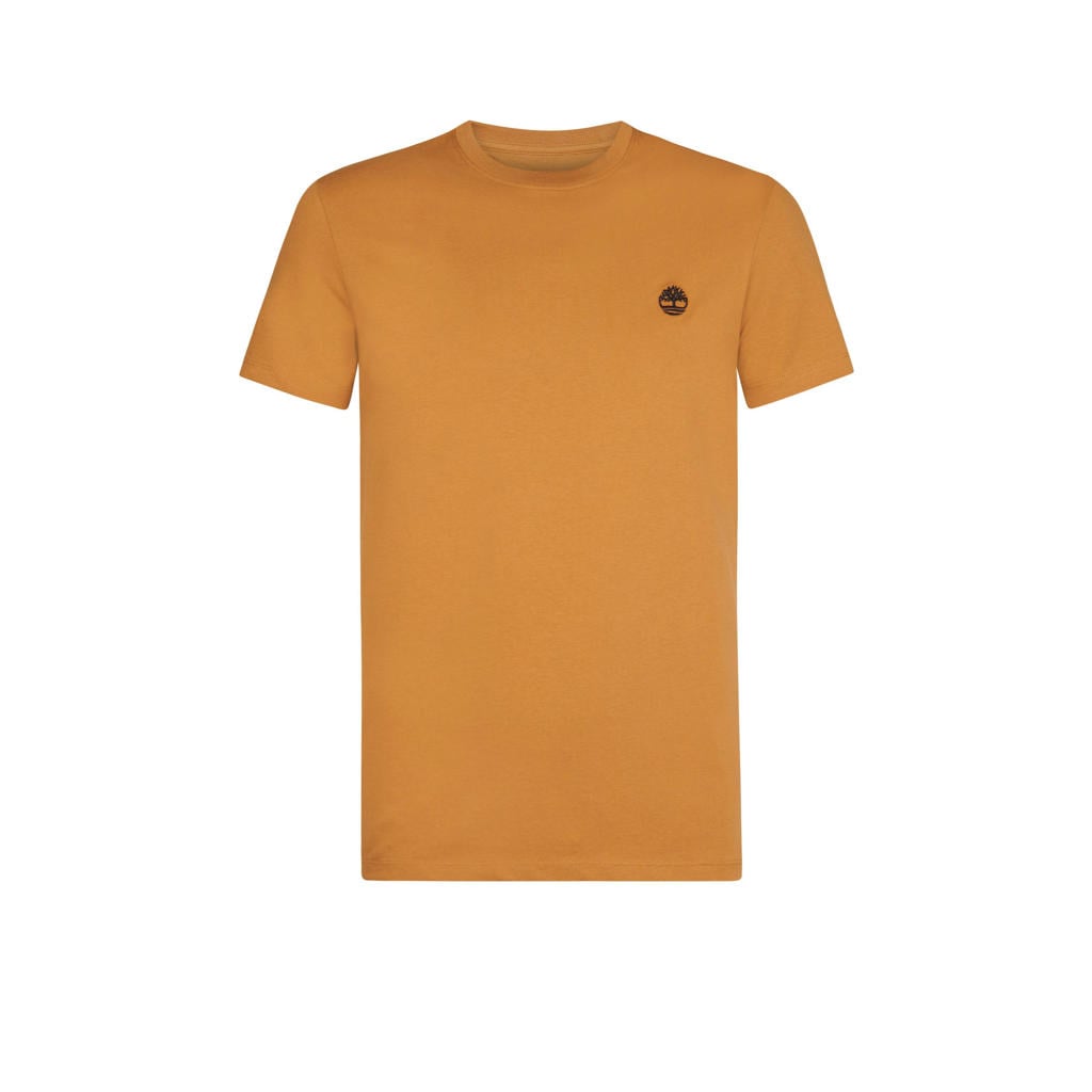 Gele heren Timberland T-shirt van katoen met effen, korte mouwen en ronde hals