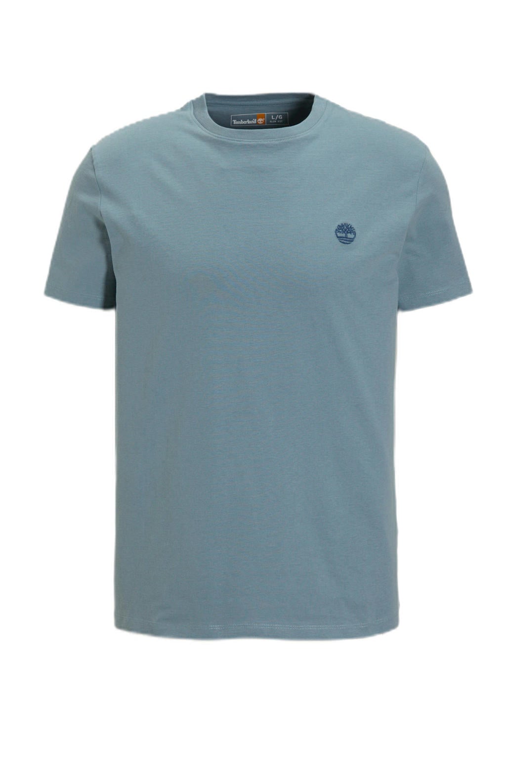Blauwe heren Timberland T-shirt van katoen met effen, korte mouwen en ronde hals
