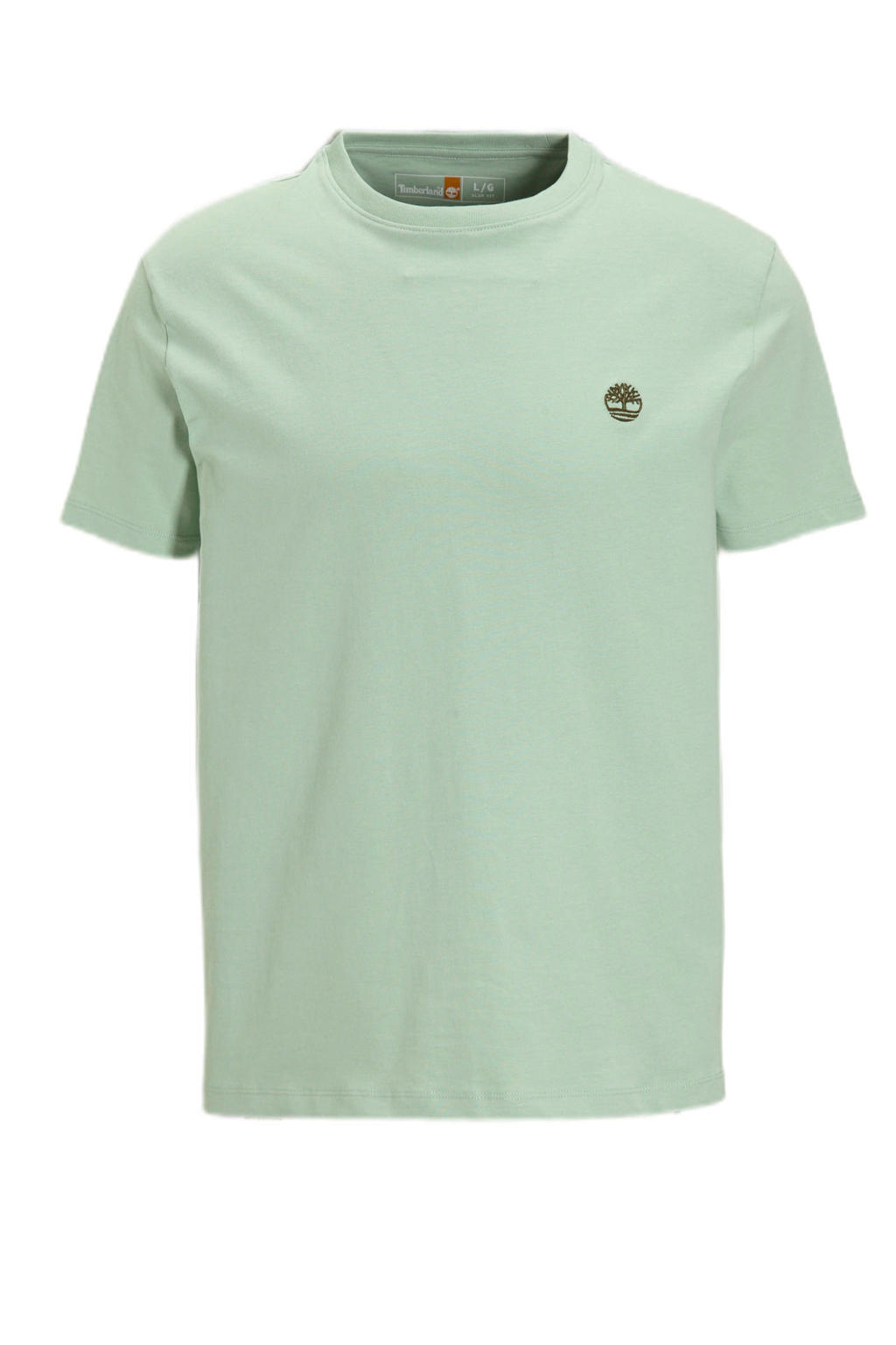 Lichtgroene heren Timberland T-shirt van katoen met effen, korte mouwen en ronde hals