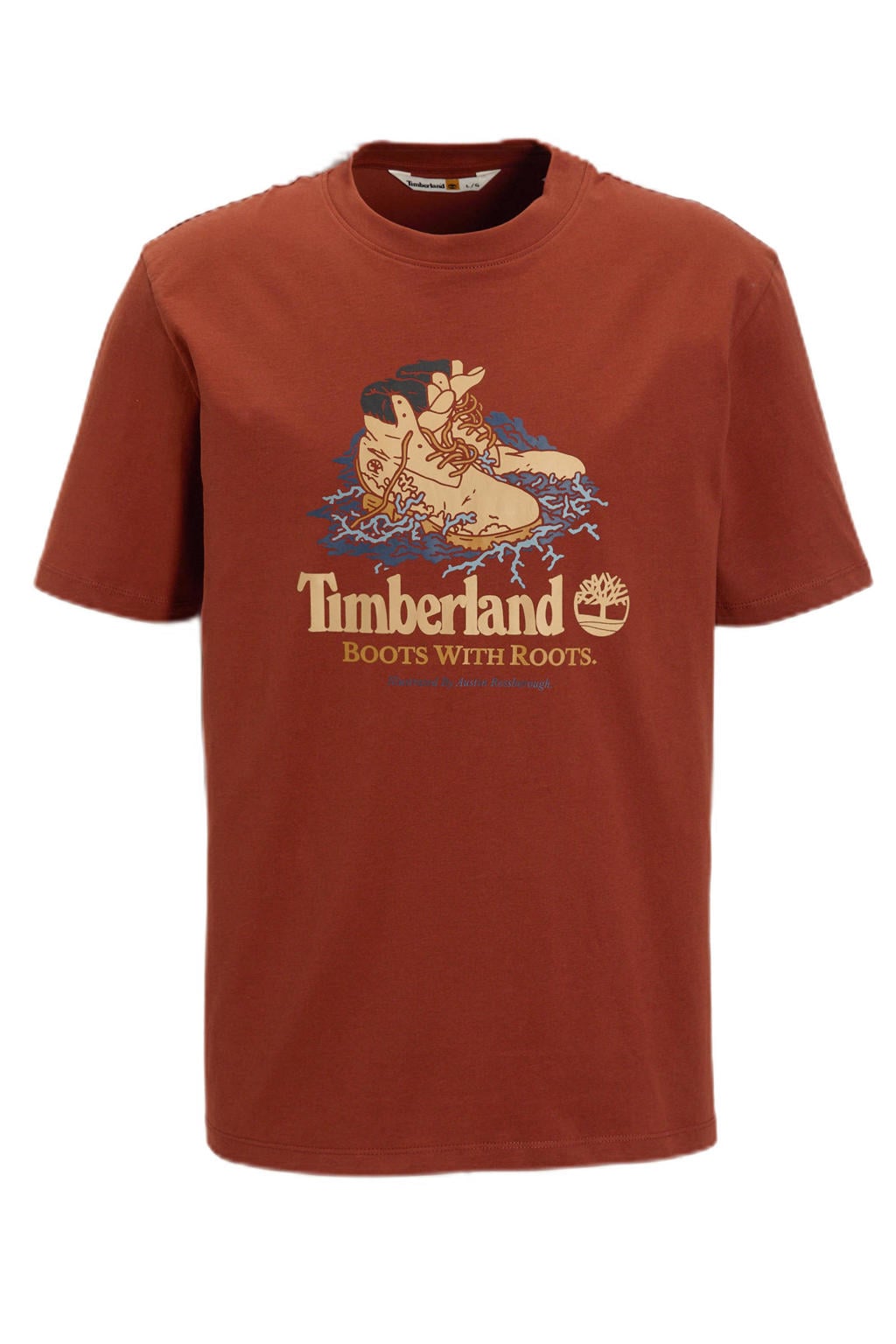 Rode heren Timberland T-shirt van katoen met printopdruk, korte mouwen en ronde hals