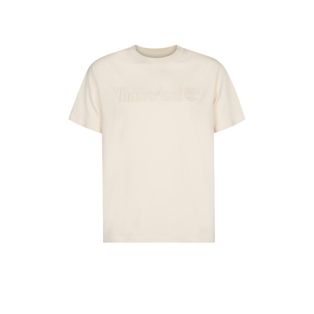 Ecru heren Timberland T-shirt van katoen met logo dessin, korte mouwen en ronde hals
