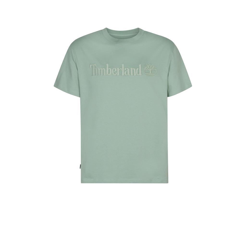 Lichtgroene heren Timberland T-shirt van katoen met logo dessin, korte mouwen en ronde hals