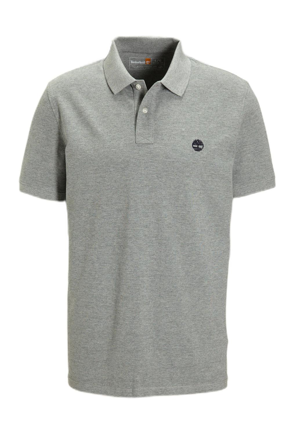 Grijze heren Timberland regular polo van katoen met effen, korte mouwen en knoopsluiting