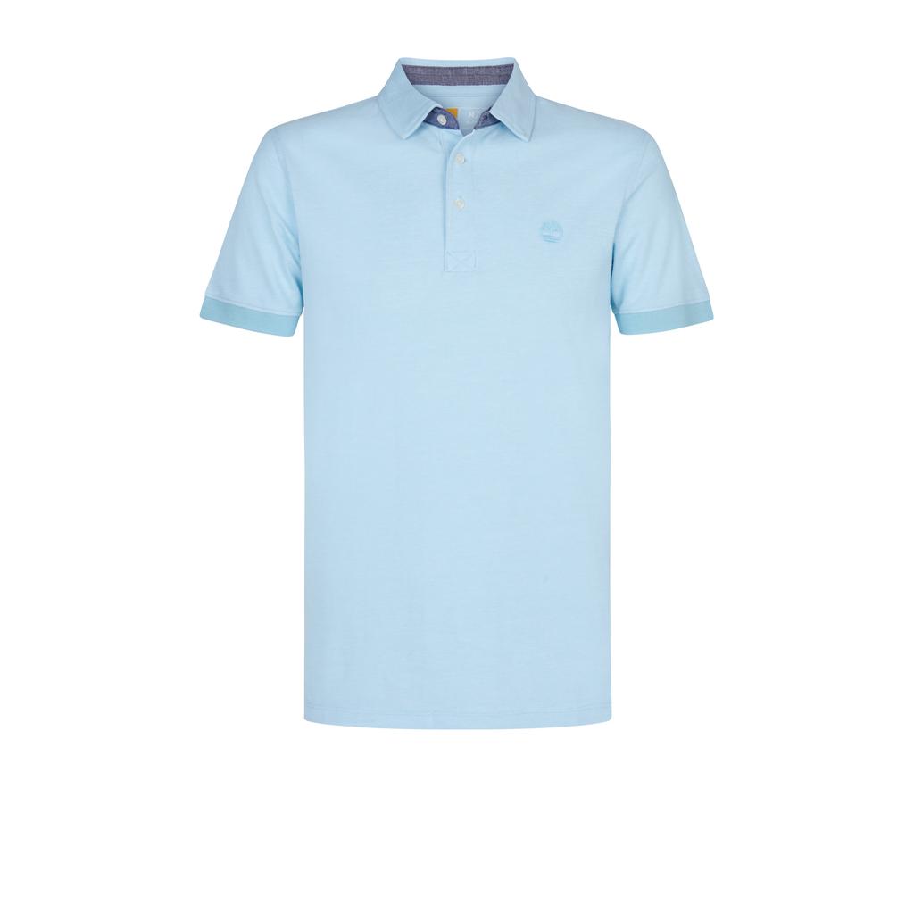 Lichtblauwe heren Timberland slim polo van katoen met effen en korte mouwen