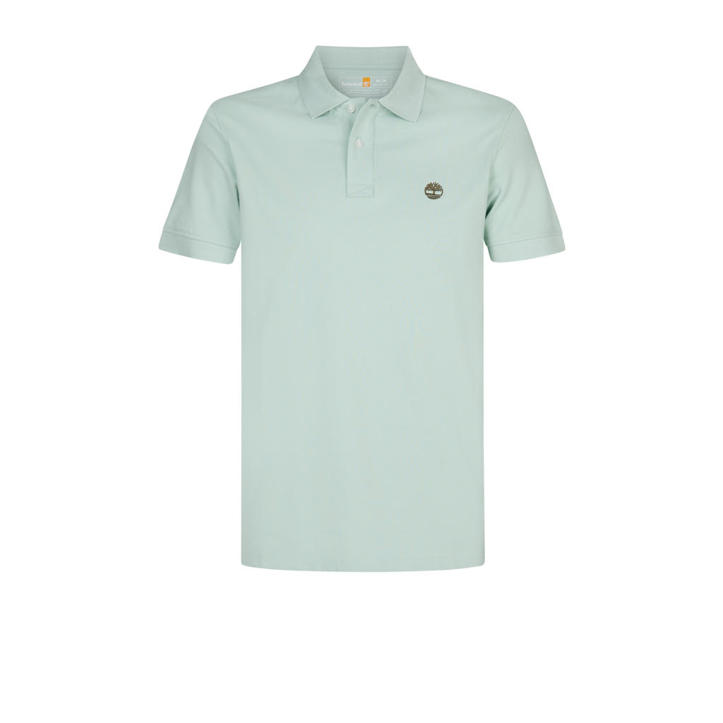 Lichtgroene heren Timberland regular polo van katoen met effen, korte mouwen en knoopsluiting