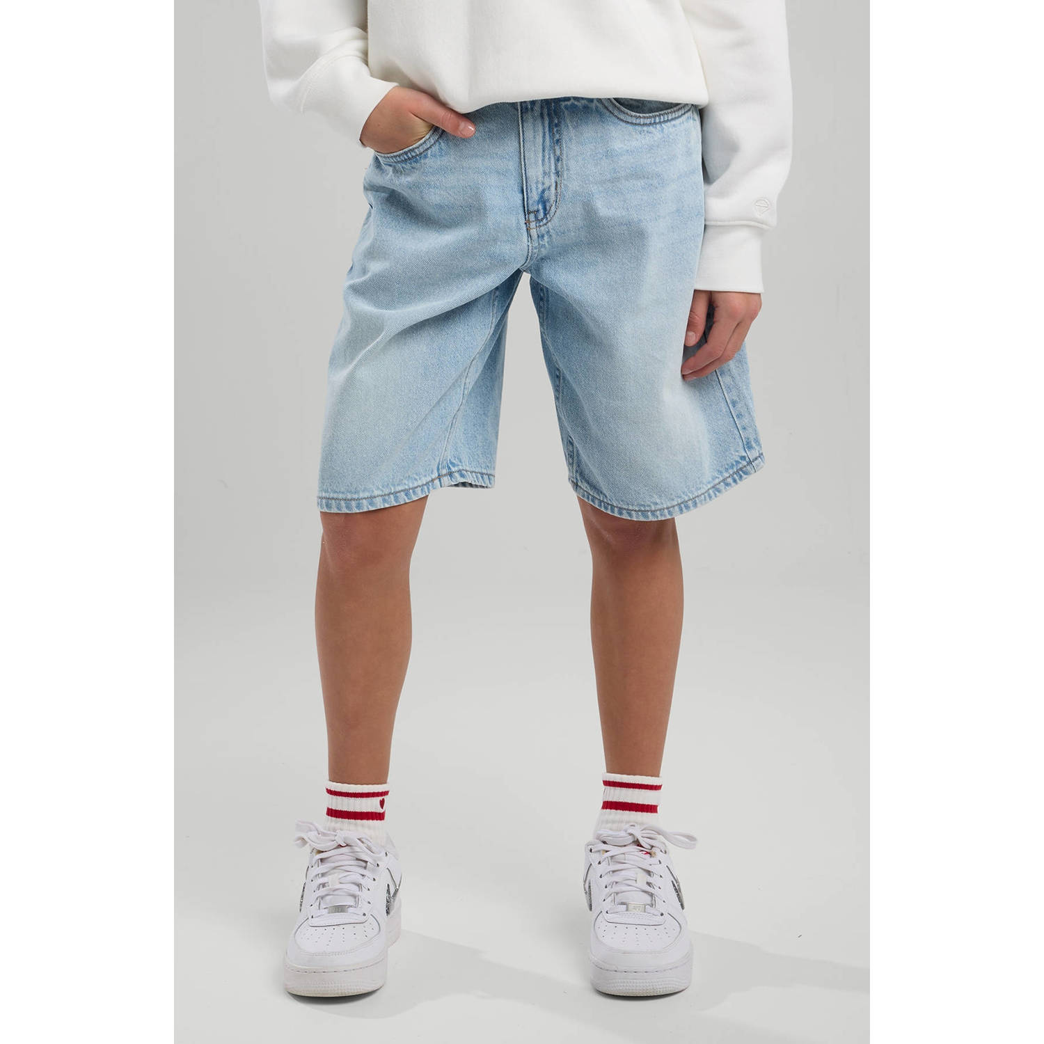 America Today denim loose denim short light blue denim