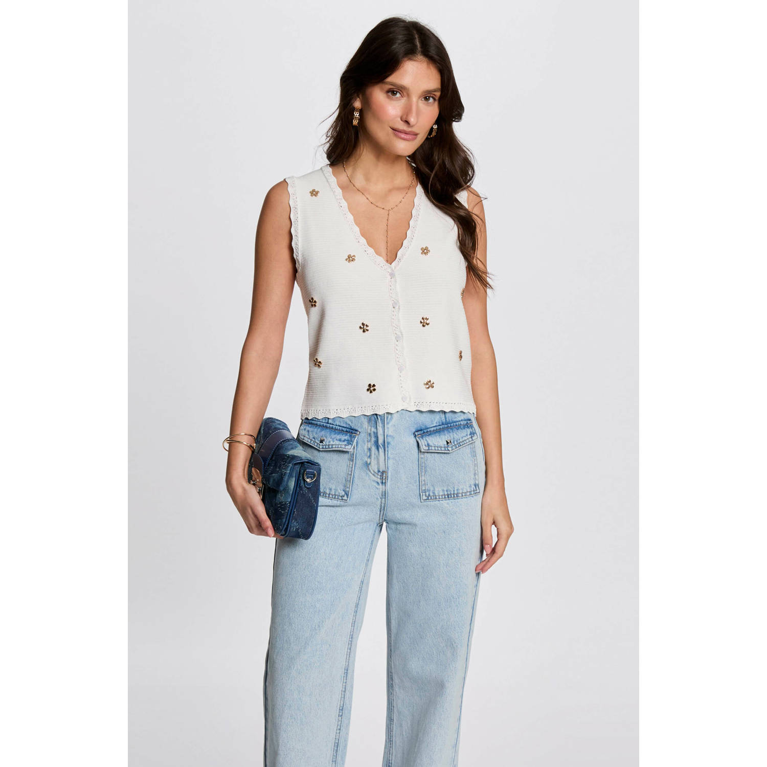 Morgan gebreid vest ecru