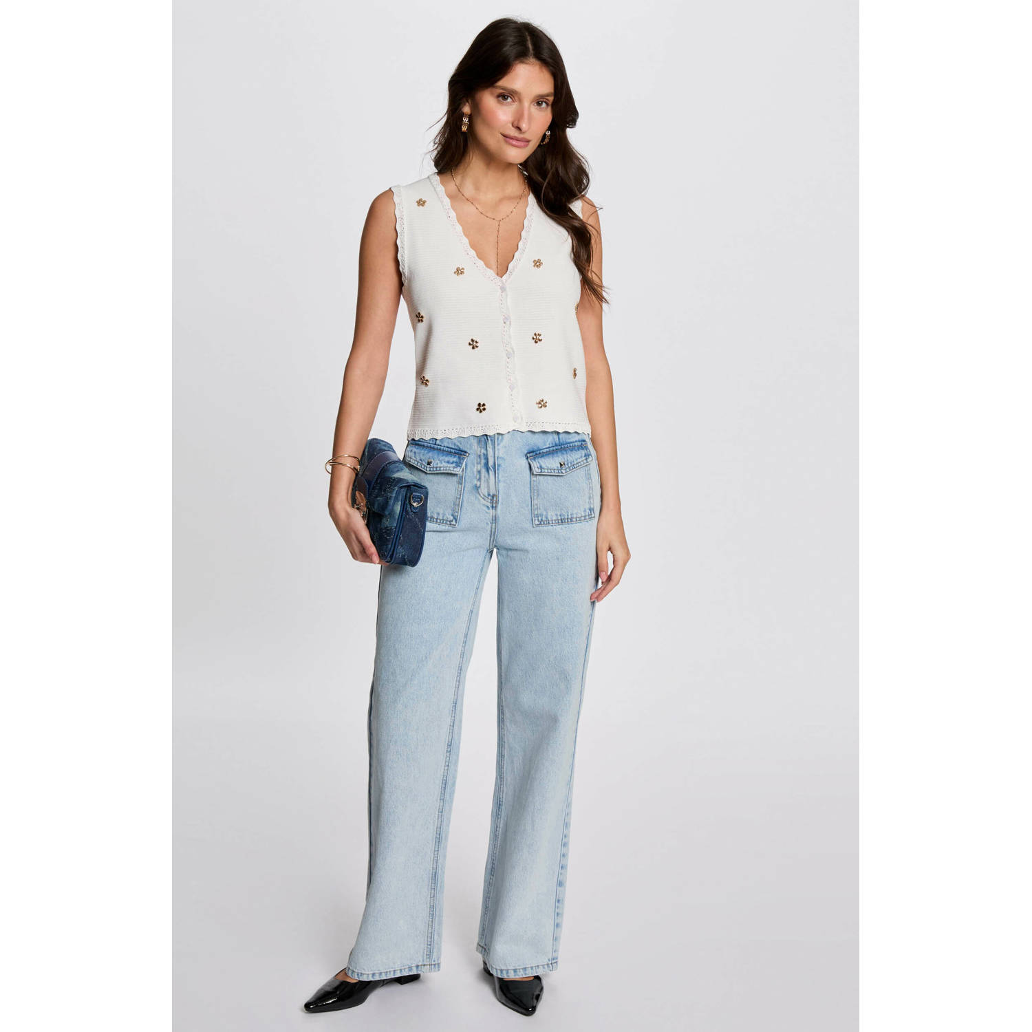 Morgan gebreid vest ecru