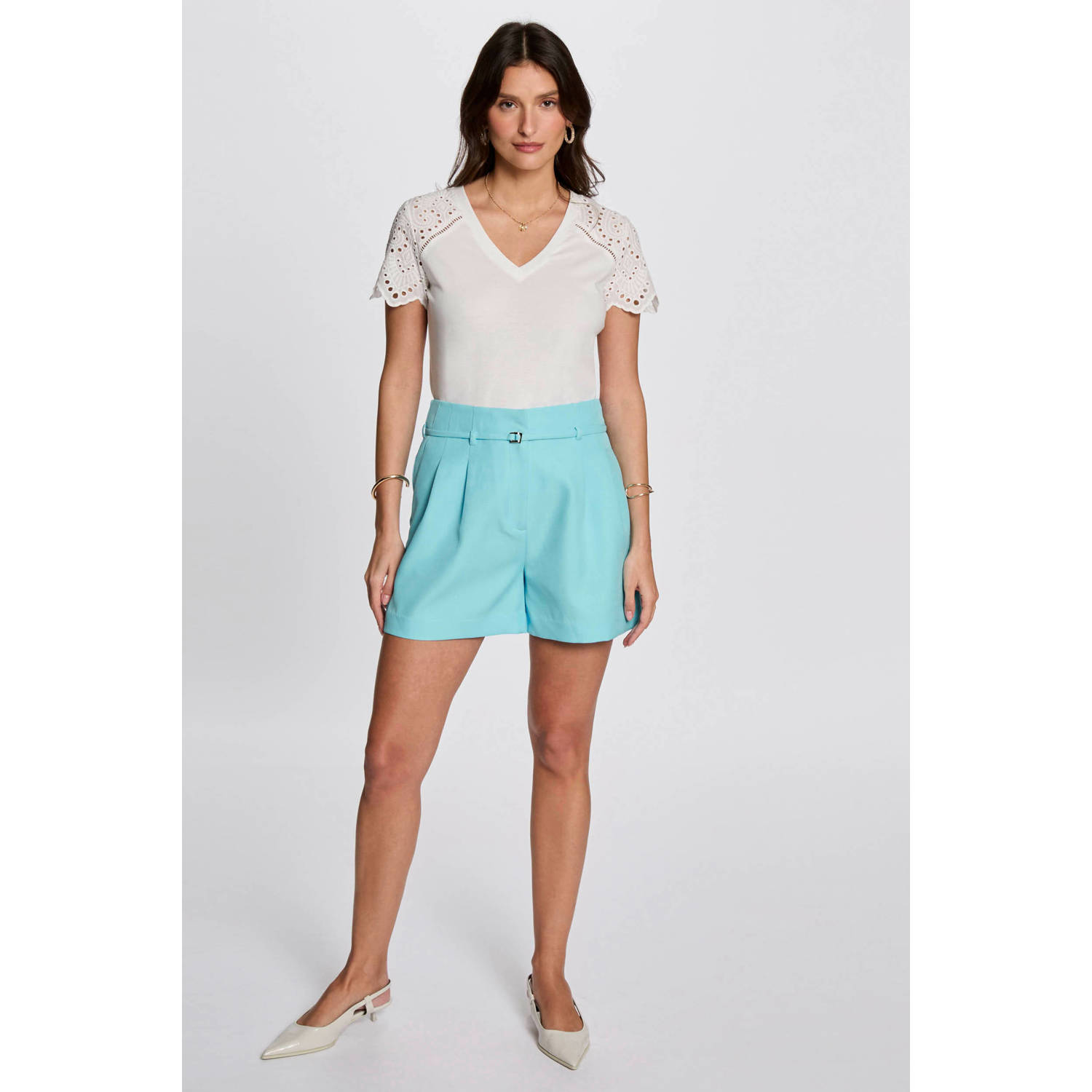 Morgan straight high waist casual short lichtblauw