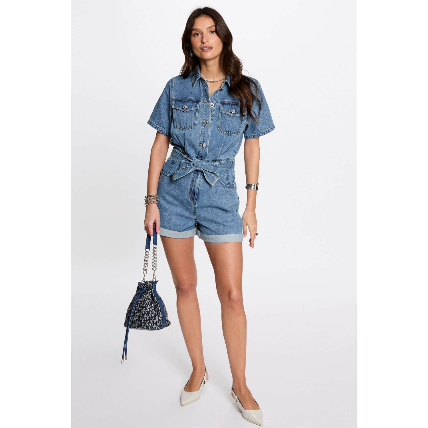 Morgan denim medium blue denim playsuit
