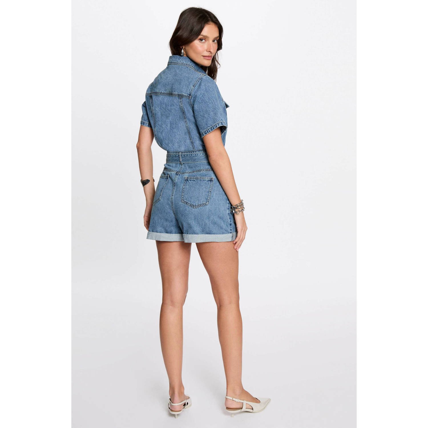 Morgan denim medium blue denim playsuit