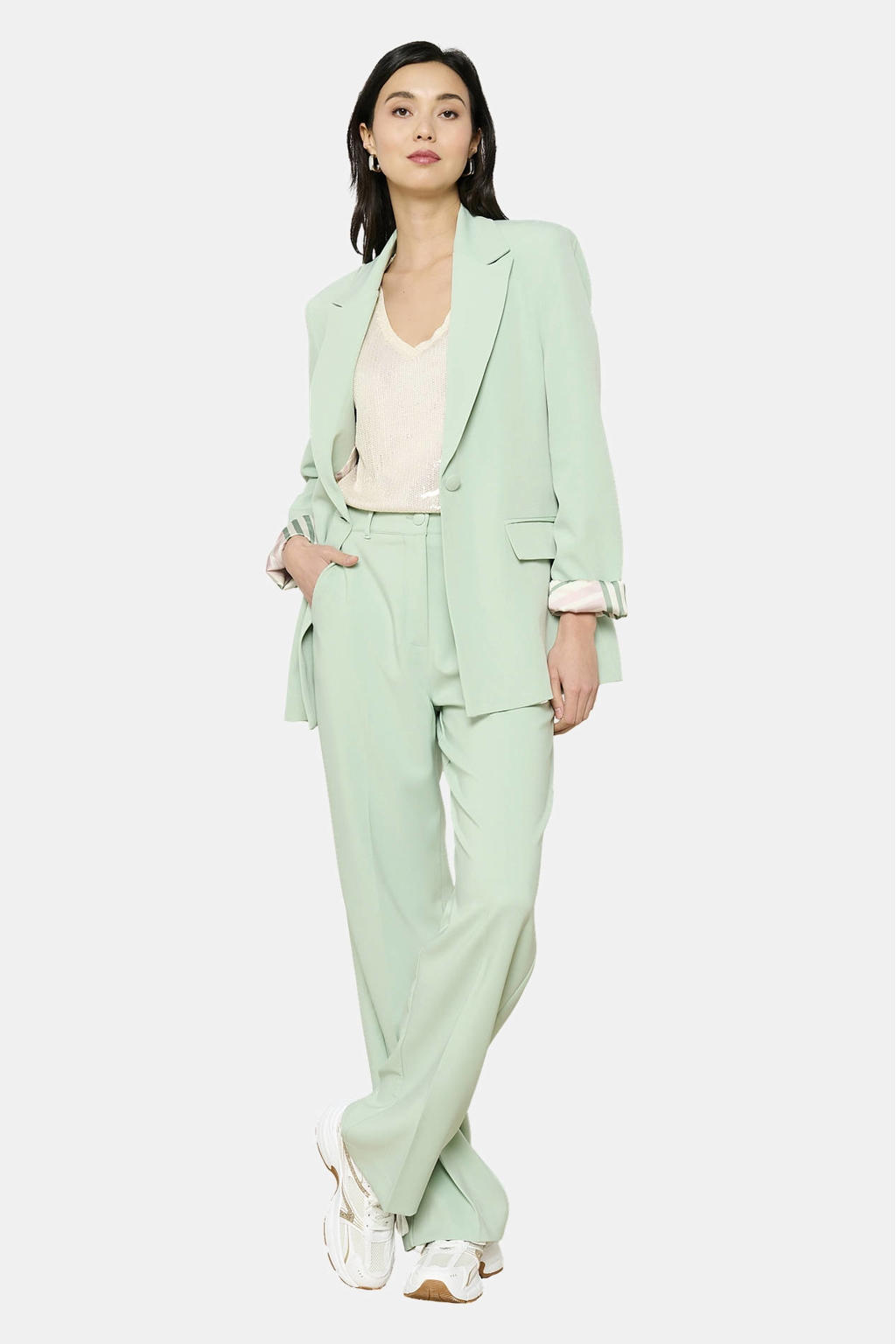 Mintgroene dames LOLALIZA exclusive regular blazer van polyester met effen, lange mouwen, reverskraag en knoopsluiting