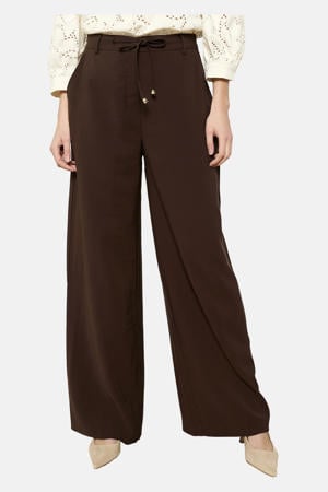 wide leg regular waist palazzo broek donkerbruin