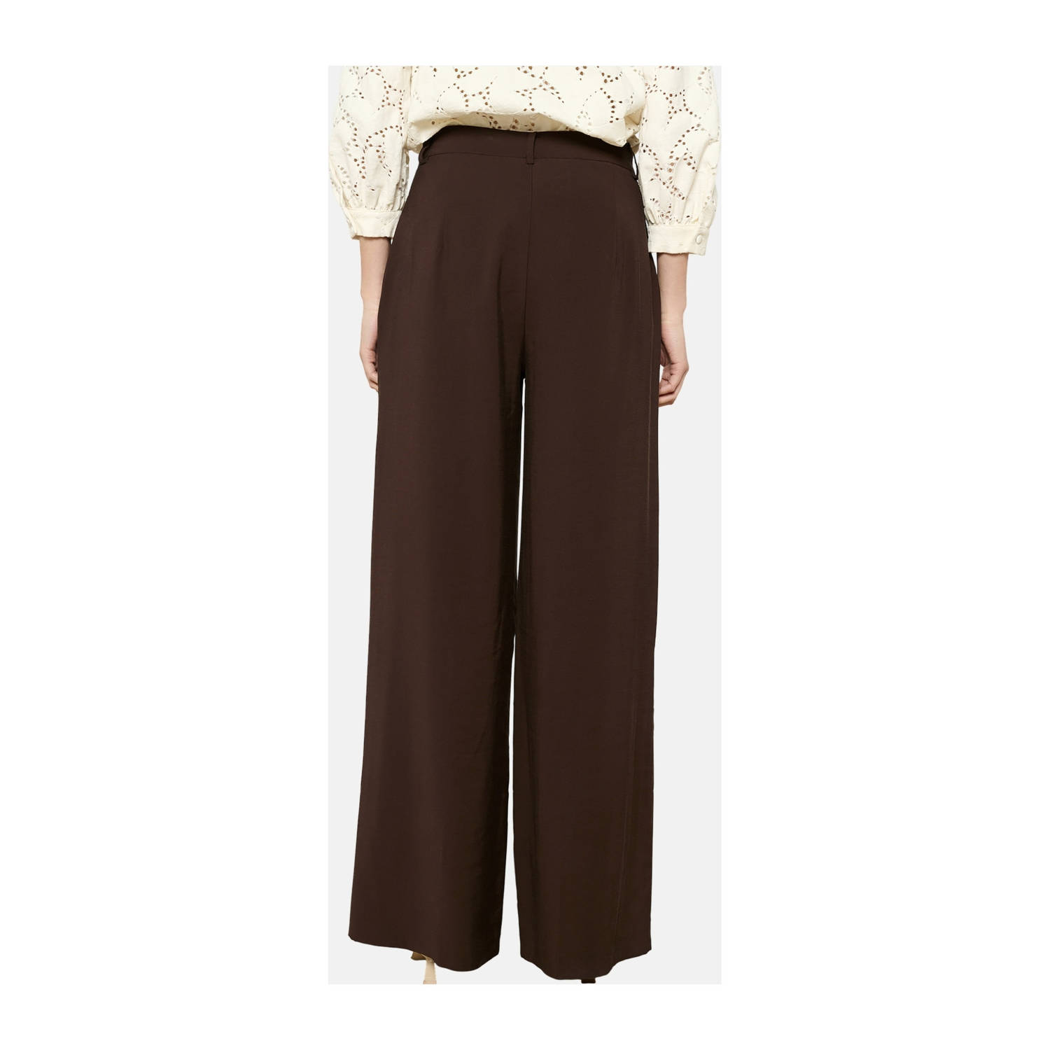 LOLALIZA exclusive wide leg regular waist palazzo broek donkerbruin