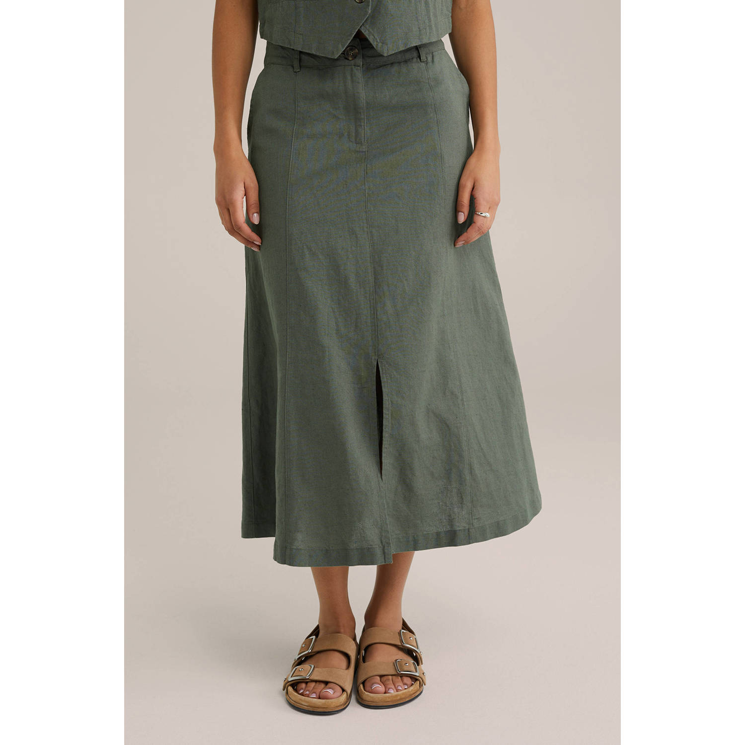 WE Fashion midi rok donkergroen