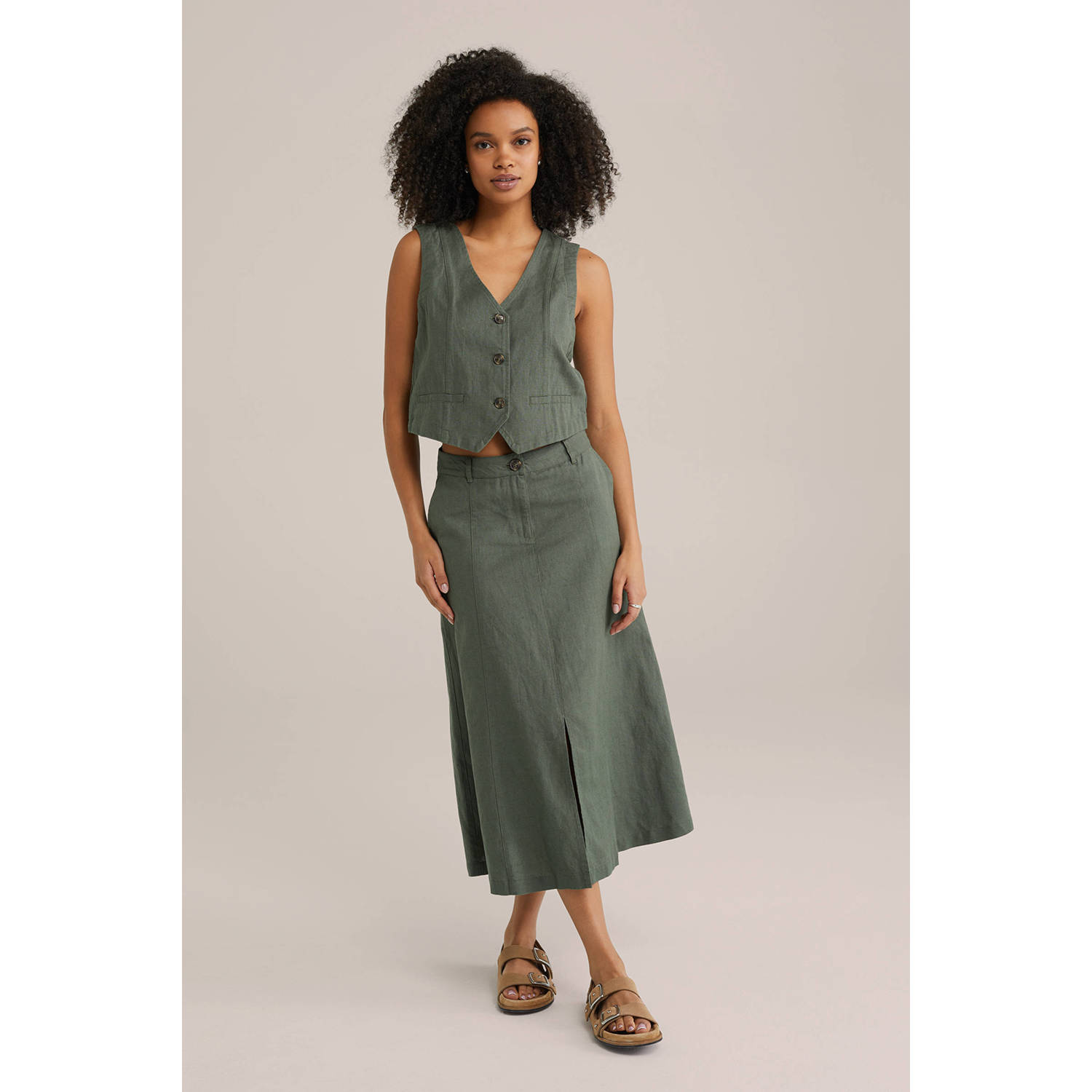 WE Fashion midi rok donkergroen