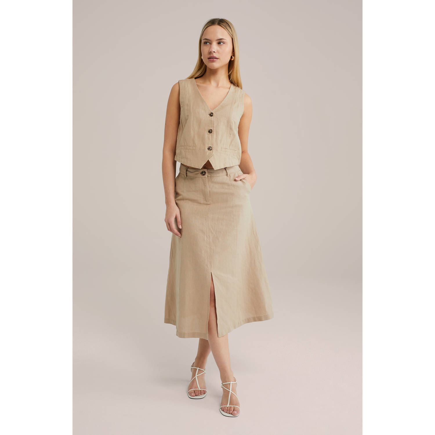 WE Fashion midi rok beige