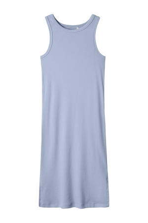 maxi jurk rib gebreid lichtblauw