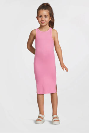 maxi jurk rib gebreid roze