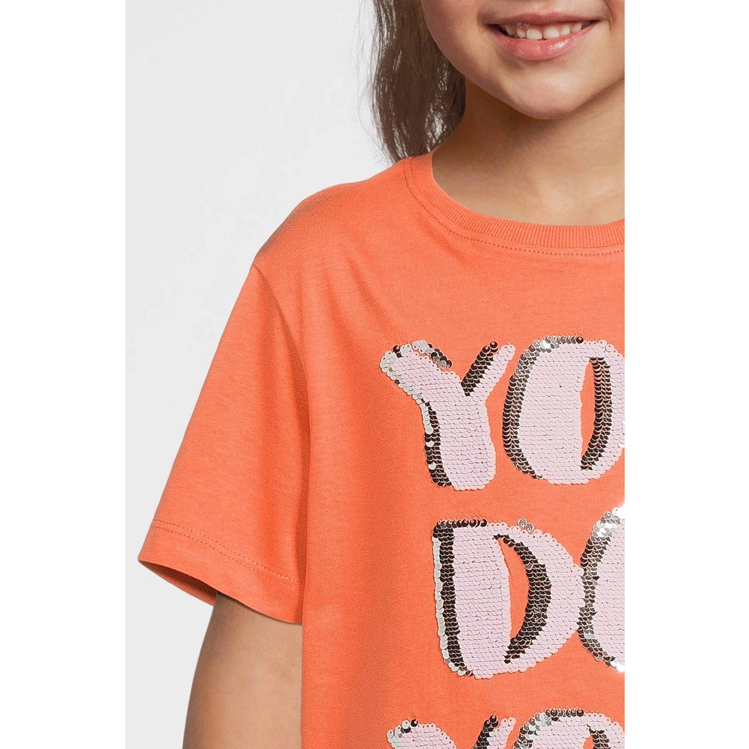 NAME IT KIDS T-shirt oranje met pailletten