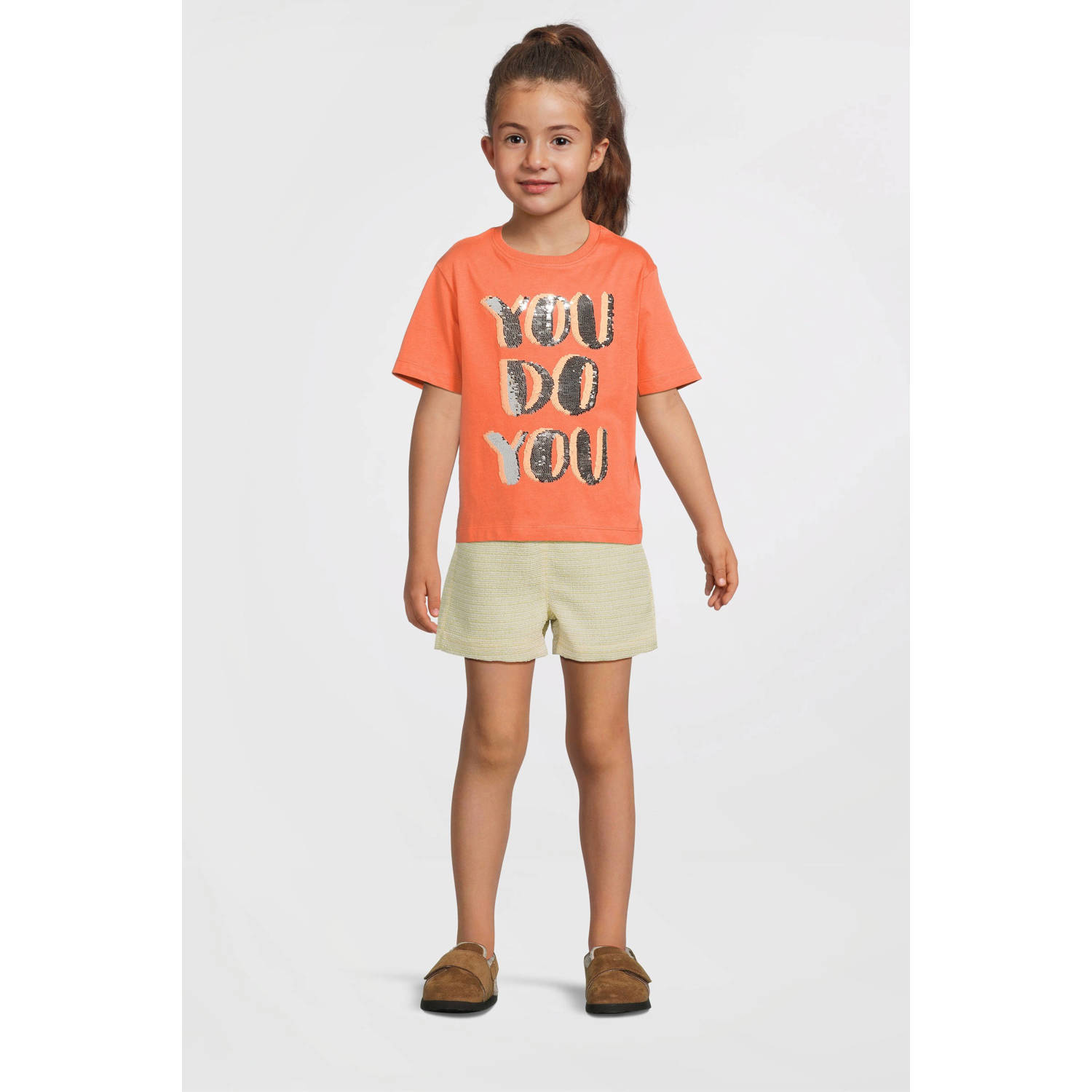 NAME IT KIDS T-shirt oranje met pailletten