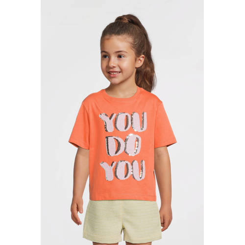 NAME IT KIDS T-shirt oranje met pailletten afbeelding