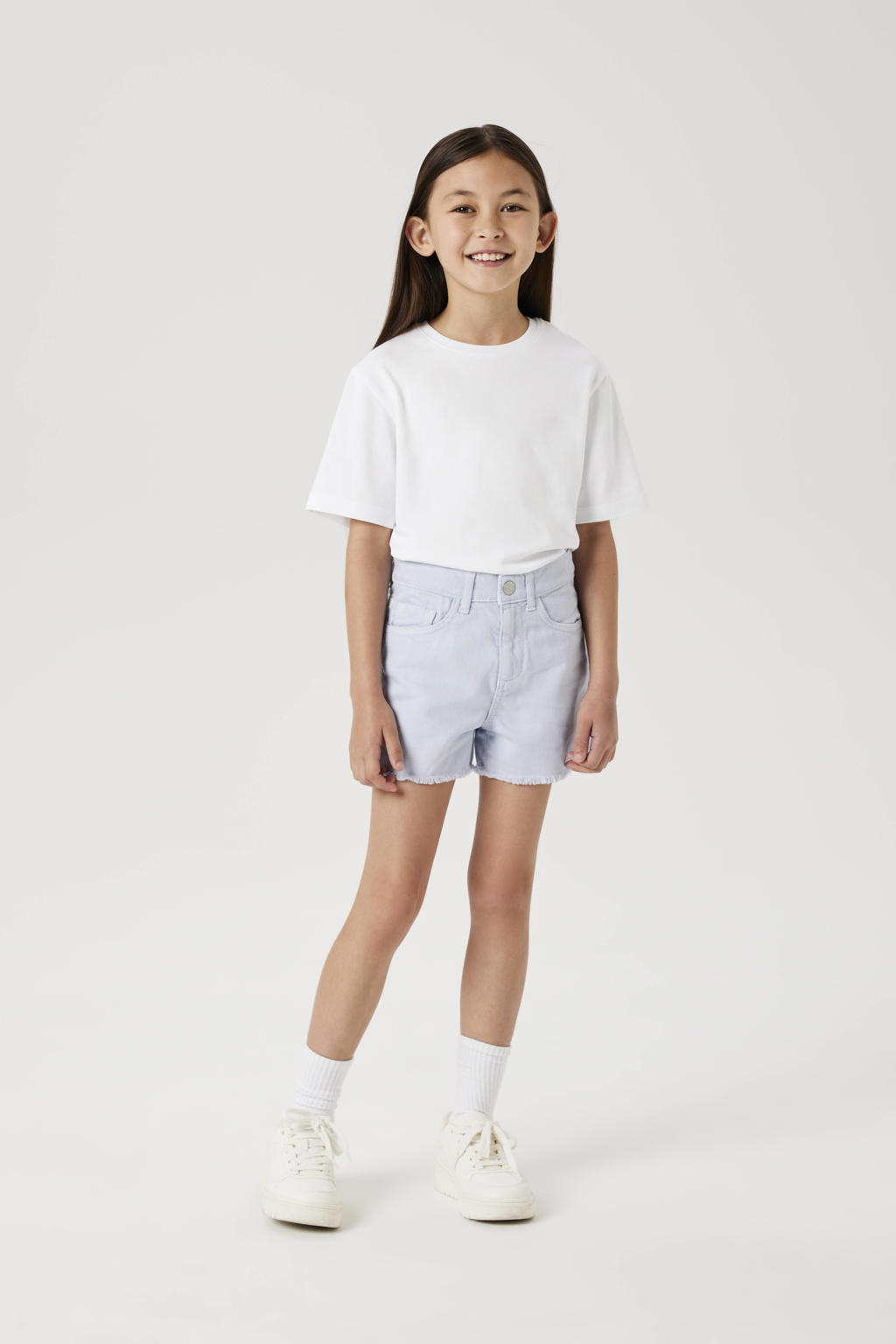 Blauwe meisjes NAME IT KIDS mom casual short van stretchkatoen met rits- en knoopsluiting en effen