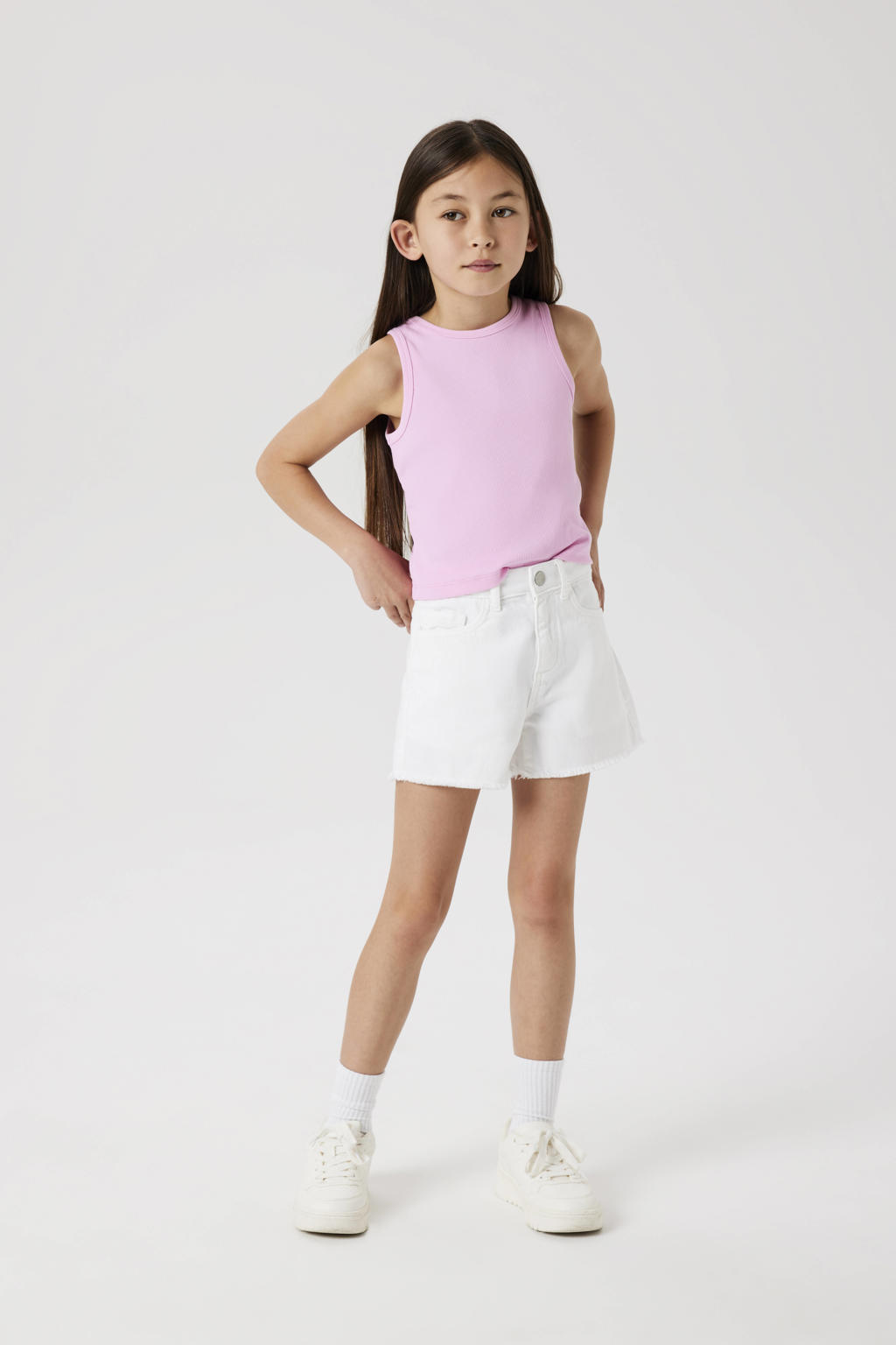 Witte meisjes NAME IT KIDS mom casual short van stretchkatoen met rits- en knoopsluiting en effen