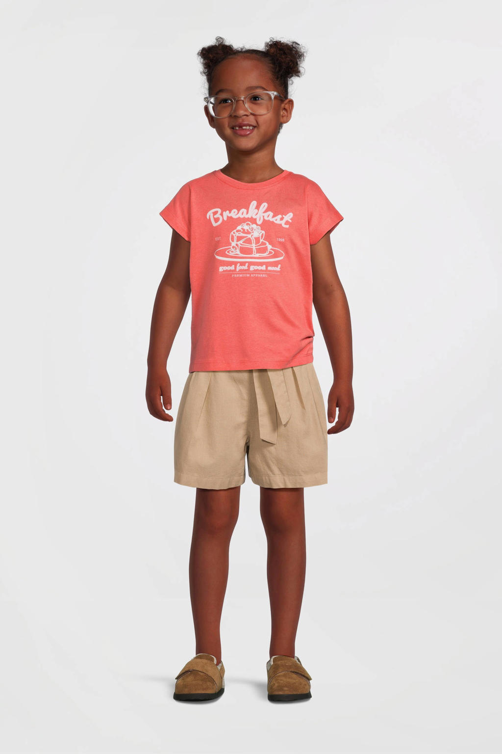 Koraalrode meisjes NAME IT KIDS T-shirt van katoen met printopdruk, korte mouwen en ronde hals