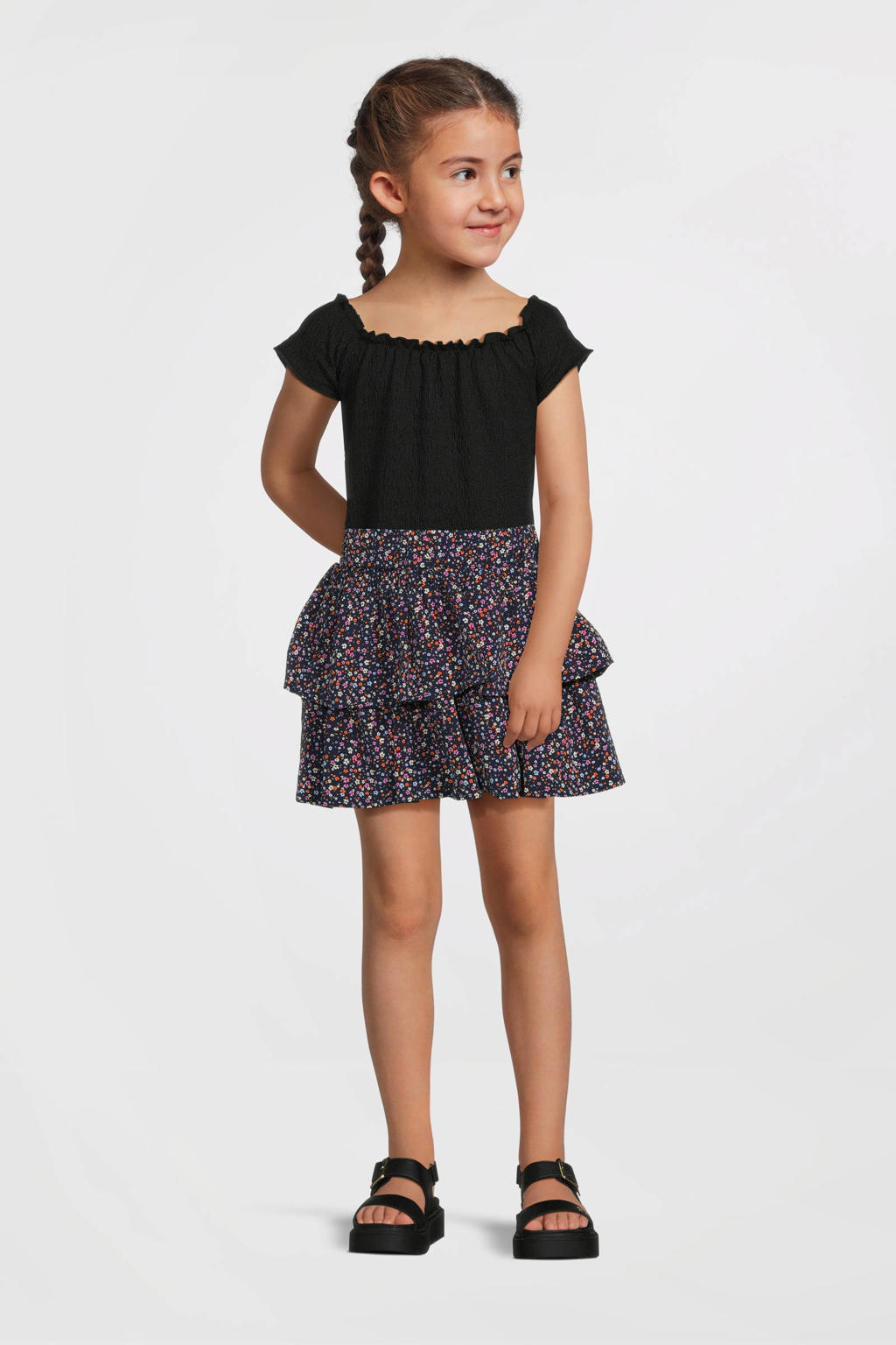 NAME IT KIDS A-lijn rok donkerblauw/roze