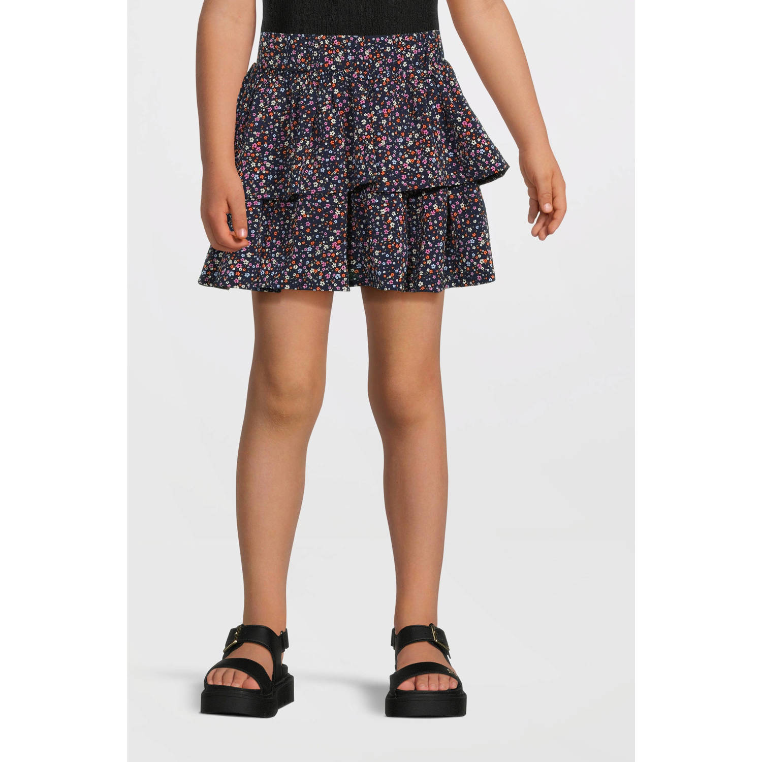 NAME IT KIDS A-lijn rok donkerblauw roze