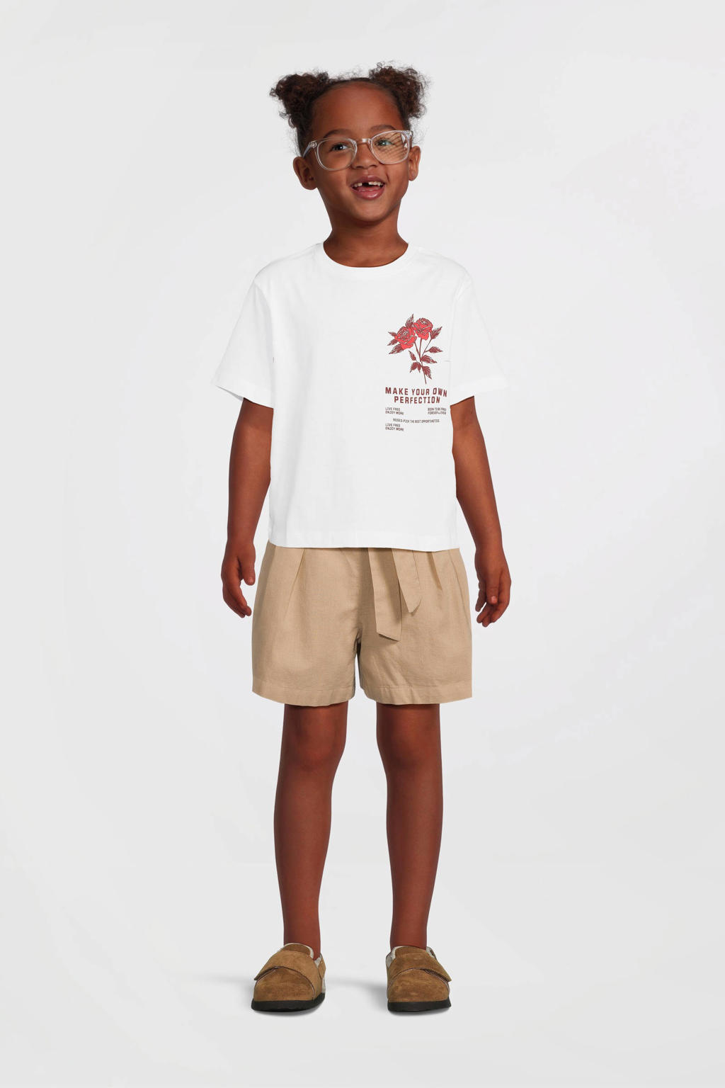 Witte meisjes NAME IT KIDS T-shirt van katoen met backprint, korte mouwen en ronde hals