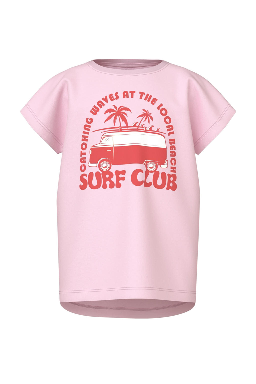 Lichtroze meisjes NAME IT KIDS T-shirt van katoen met effen, korte mouwen en ronde hals
