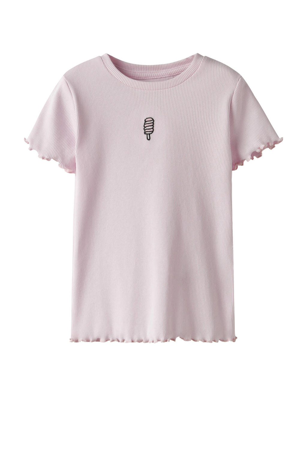Lichtroze meisjes NAME IT MINI T-shirt van katoen met printopdruk, korte mouwen, ronde hals en borduursels