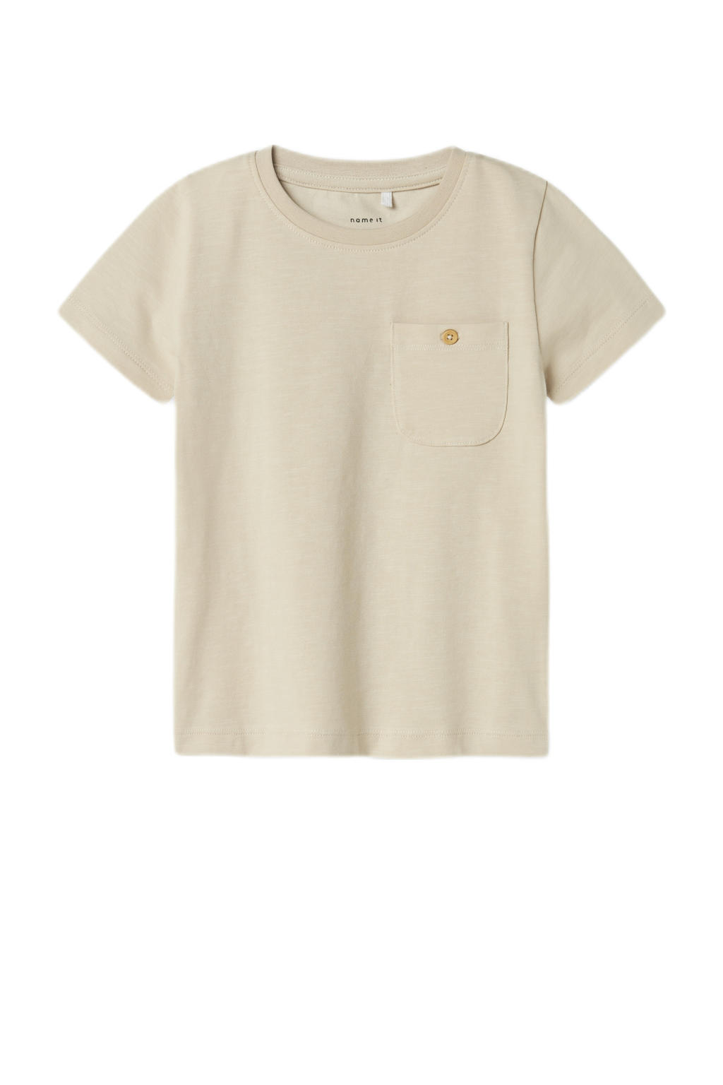 Beige jongens NAME IT MINI T-shirt van katoen met effen, korte mouwen en ronde hals