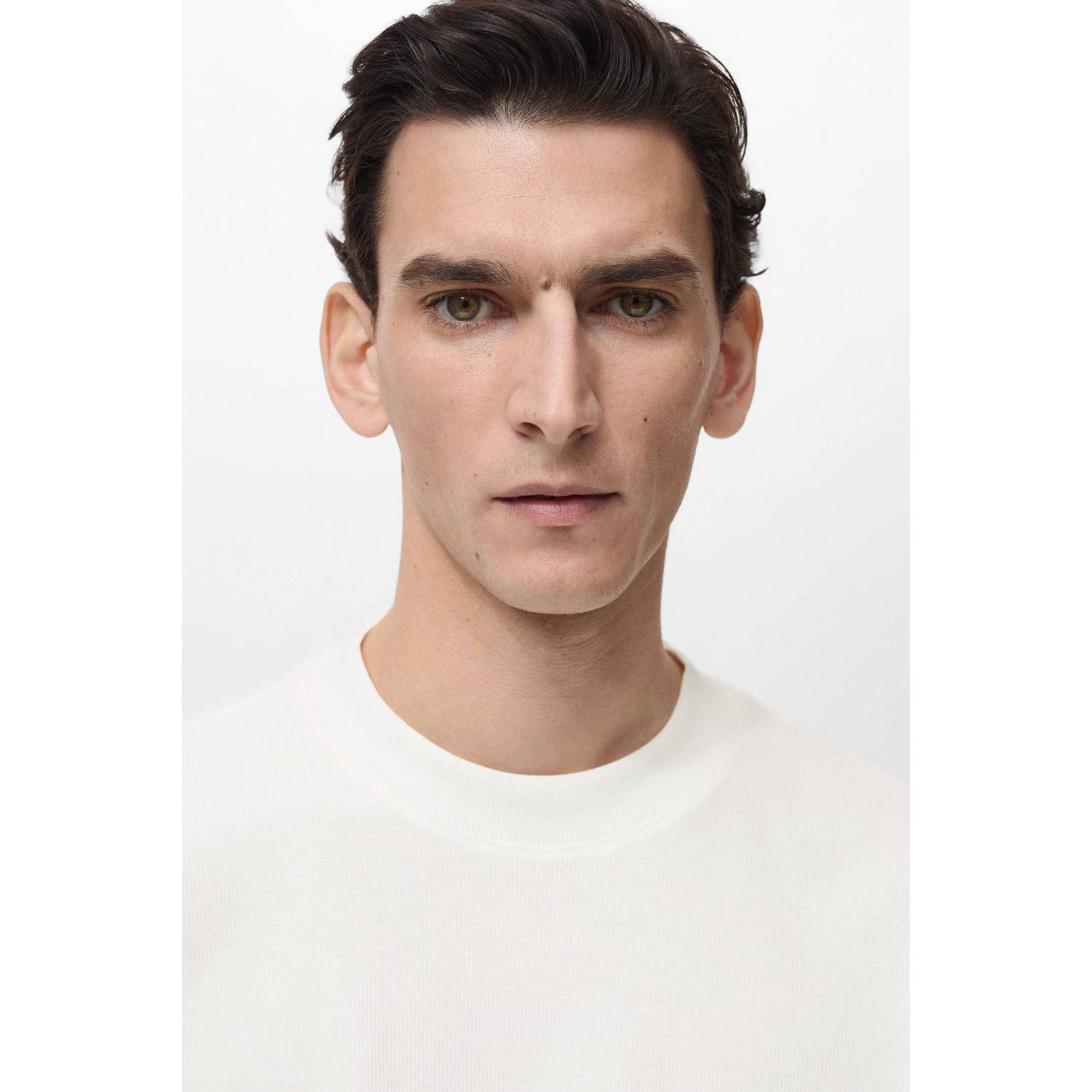 Mango Man T-shirt rib gebreid ecru