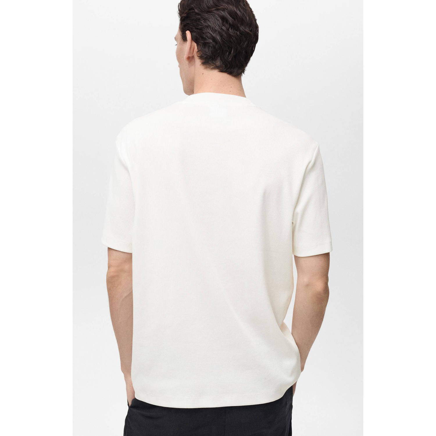 Mango Man T-shirt rib gebreid ecru