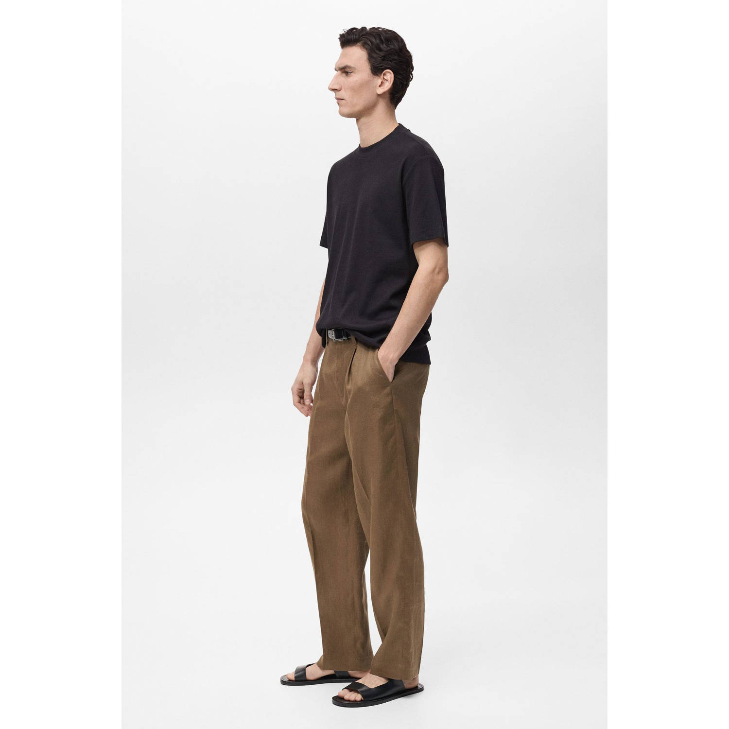 Mango Man T-shirt rib gebreid zwart