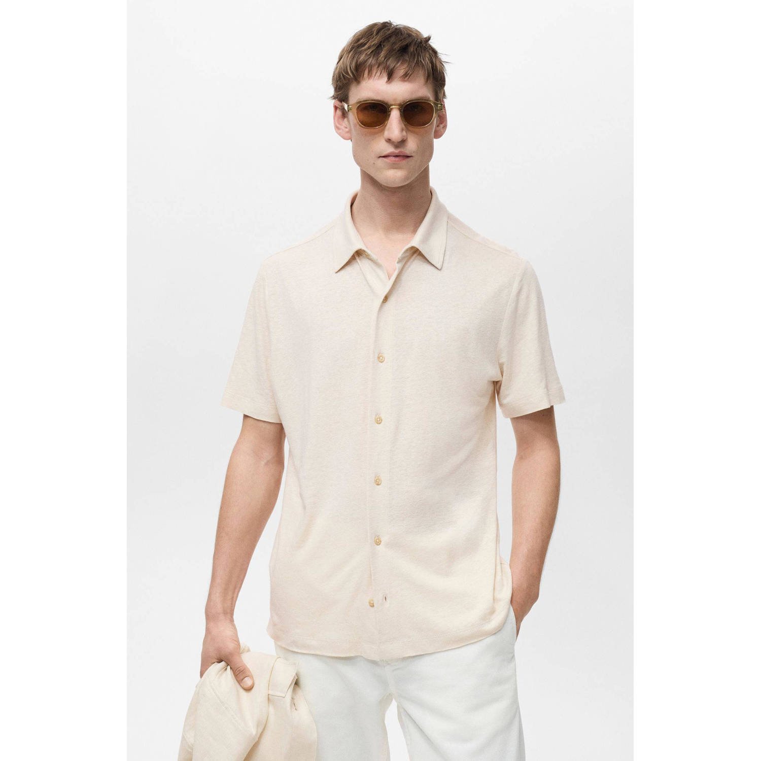 Mango Man linnen casual overhemd ecru