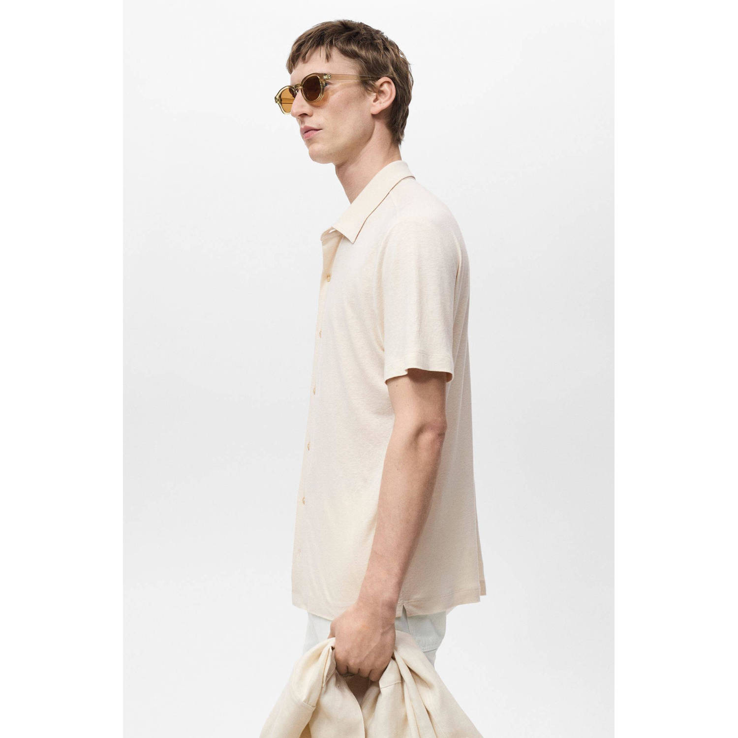 Mango Man linnen casual overhemd ecru