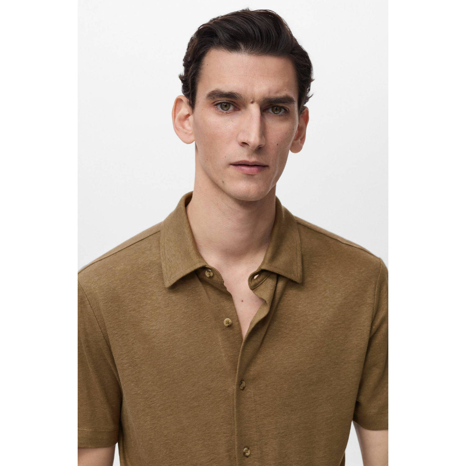 Mango Man linnen casual overhemd bruin