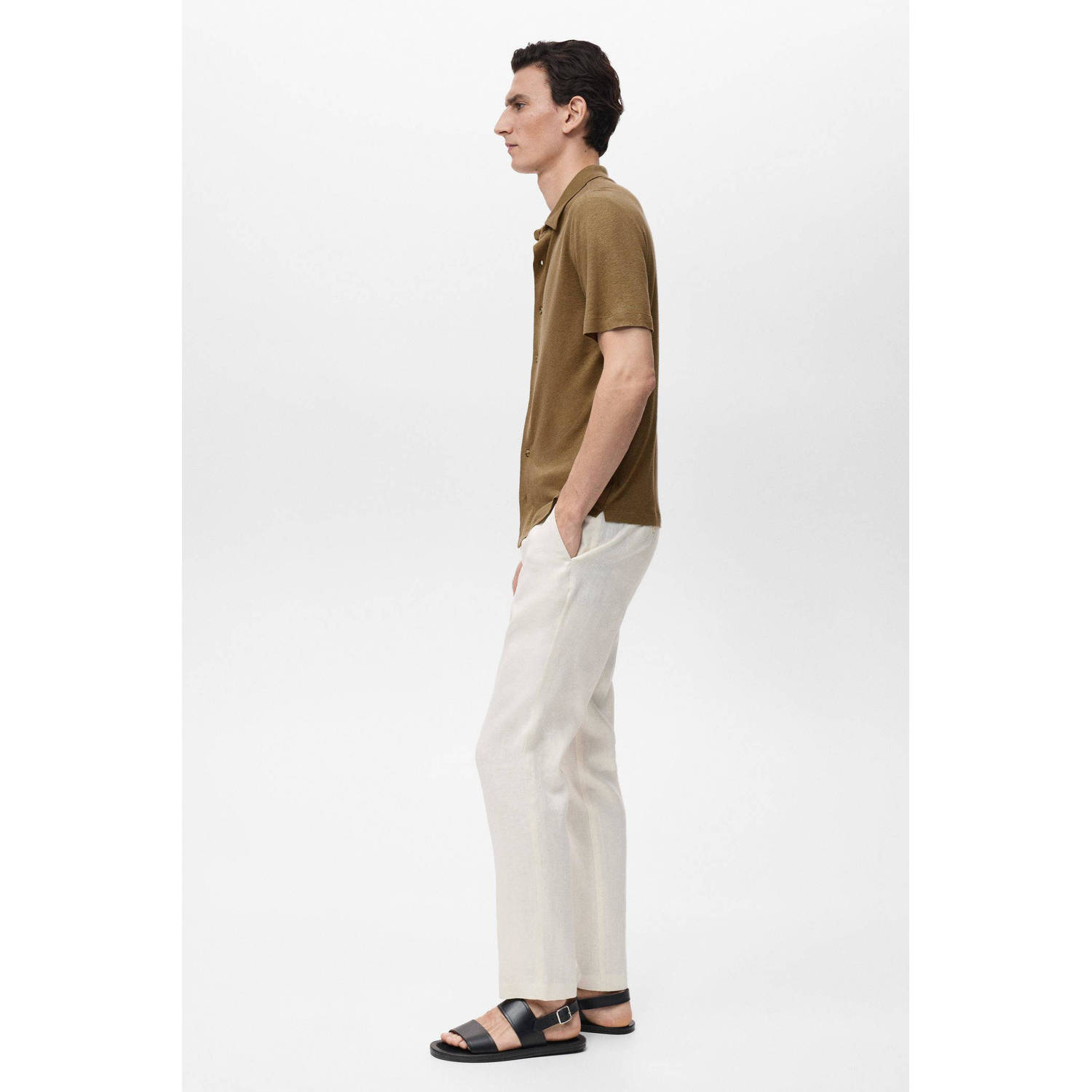 Mango Man linnen casual overhemd bruin