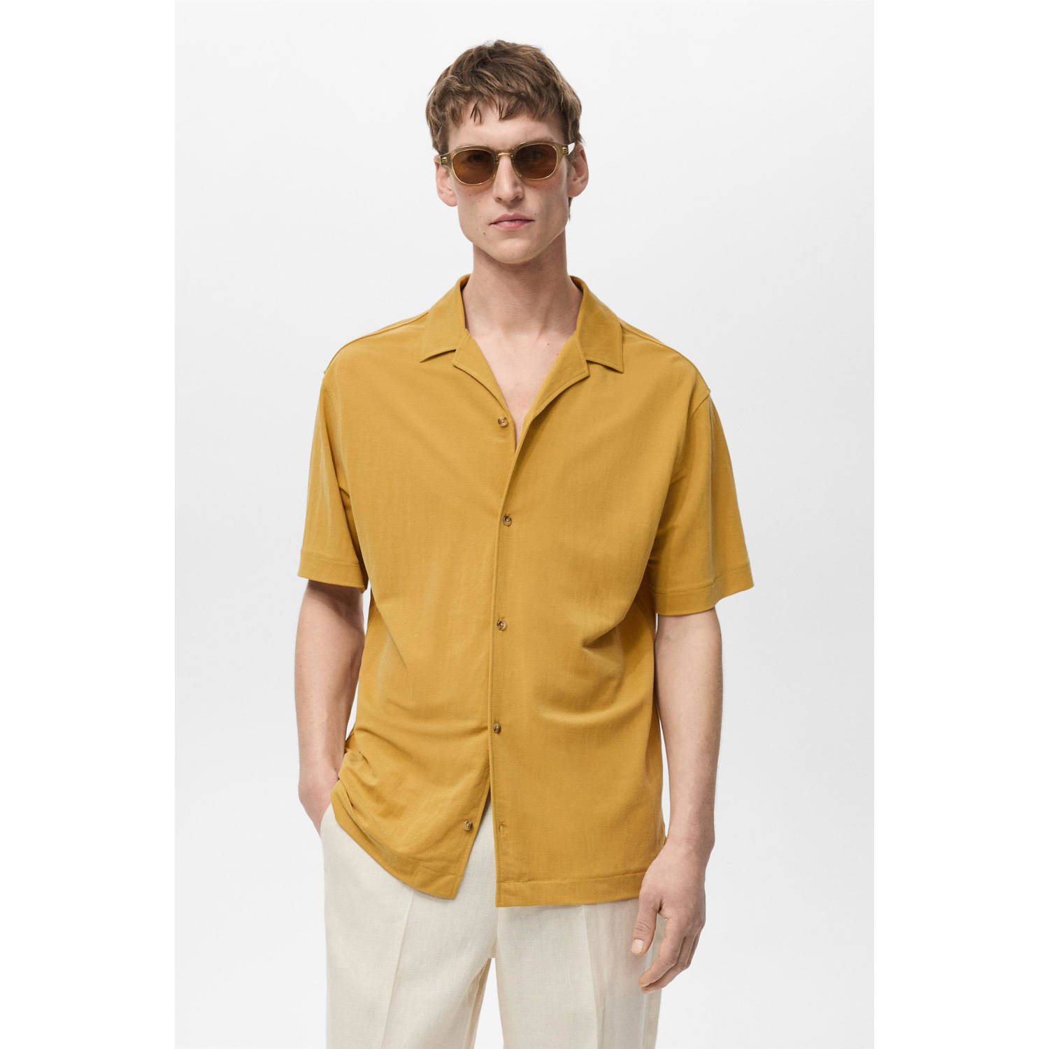 Mango Man casual overhemd geel