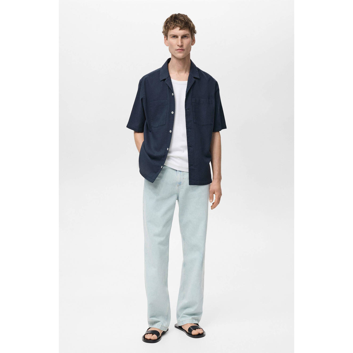 Mango Man casual overhemd donkerblauw