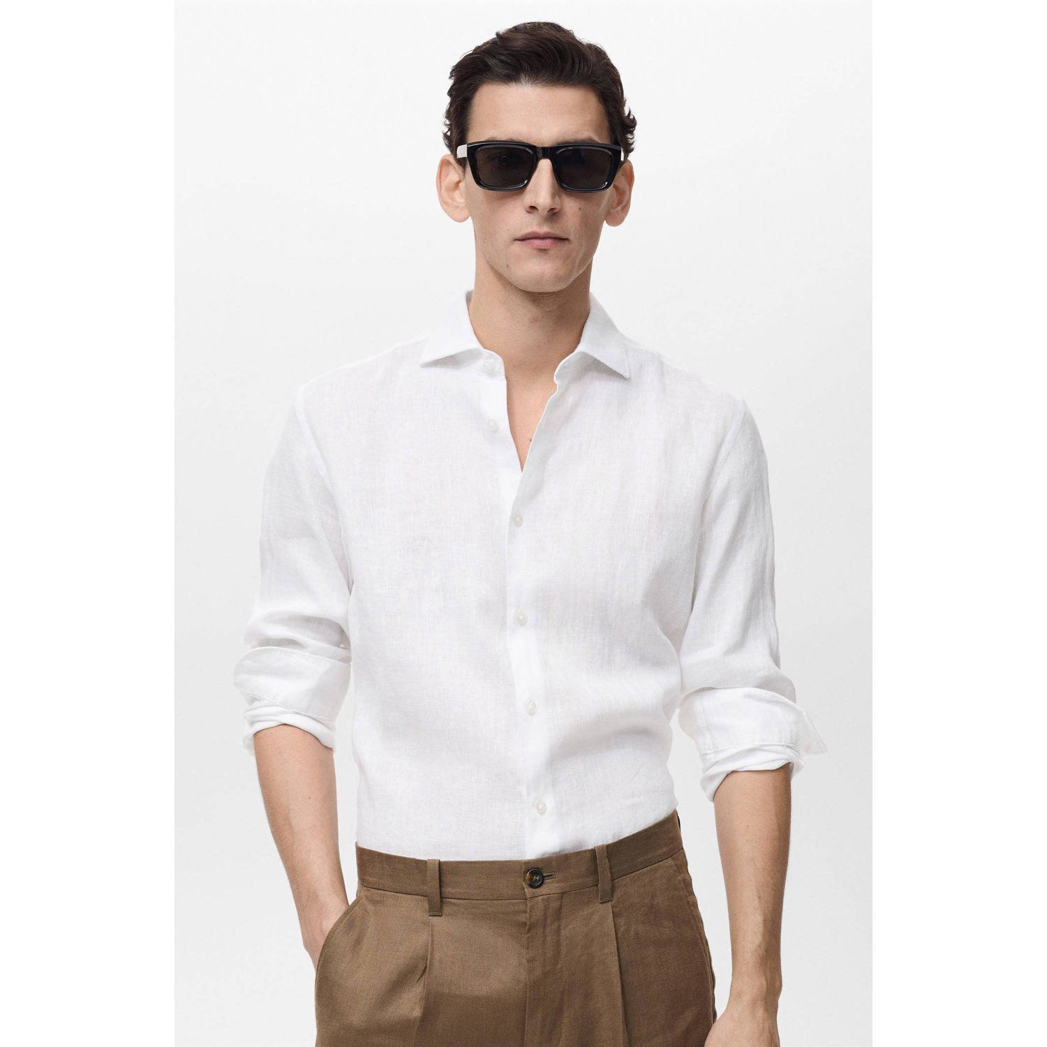 Mango Man linnen casual overhemd wit