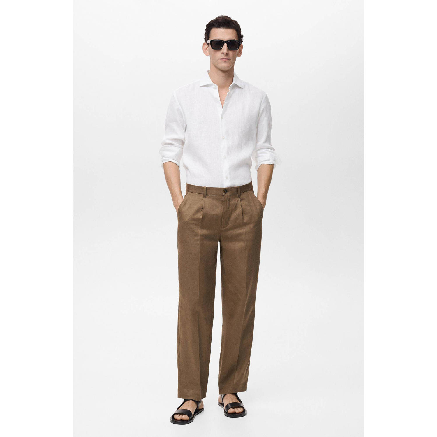 Mango Man linnen casual overhemd wit