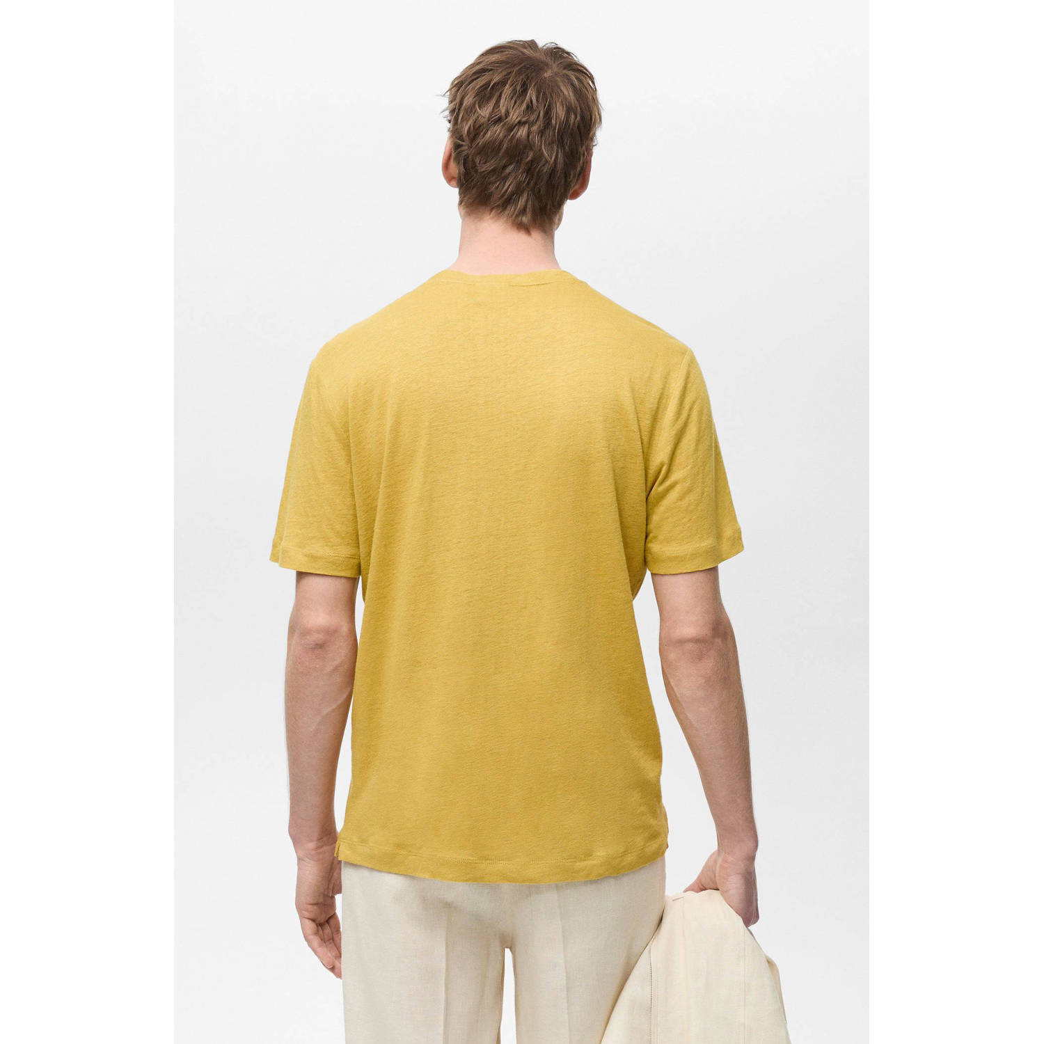 Mango Man slim fit T-shirt geel