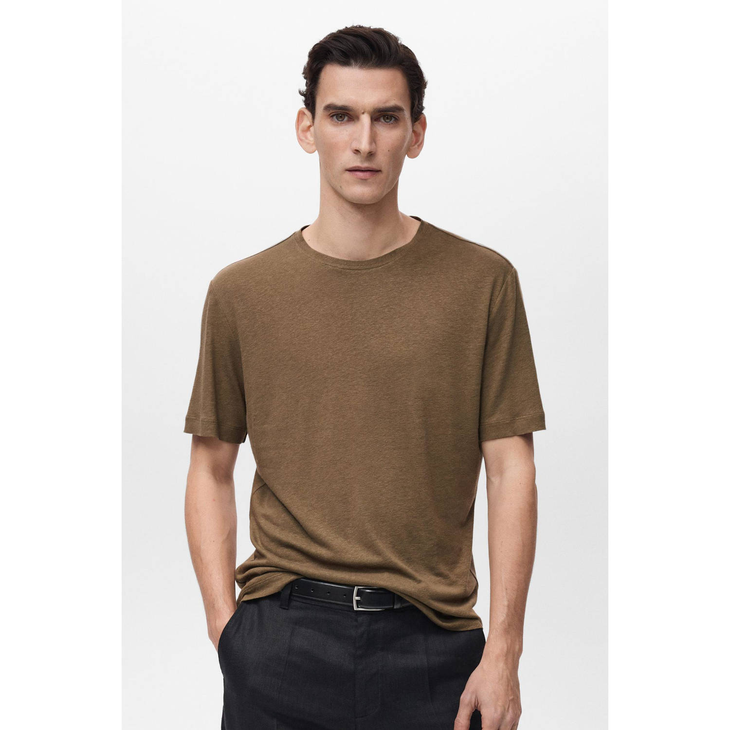 Mango Man slim fit T-shirt bruin