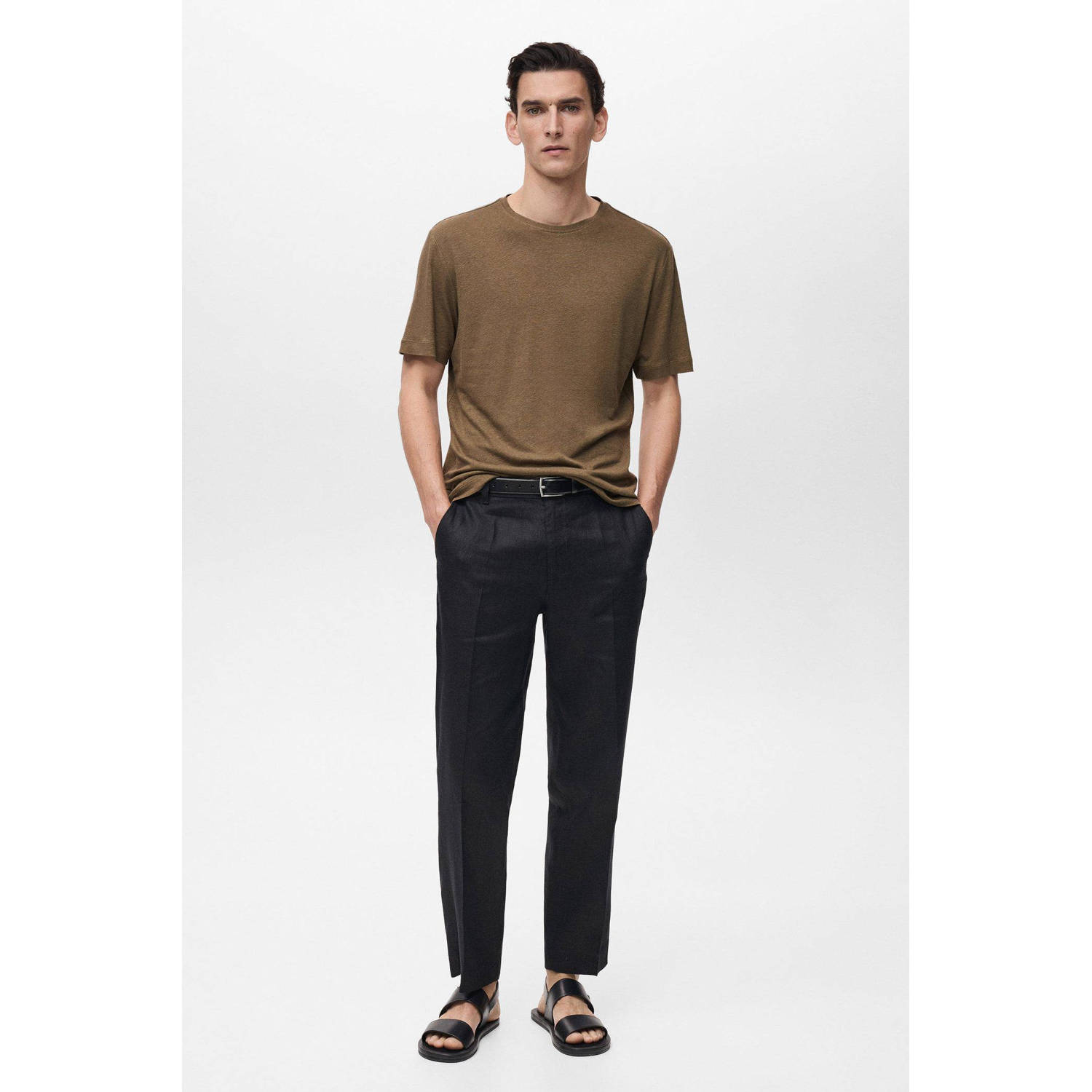 Mango Man slim fit T-shirt bruin